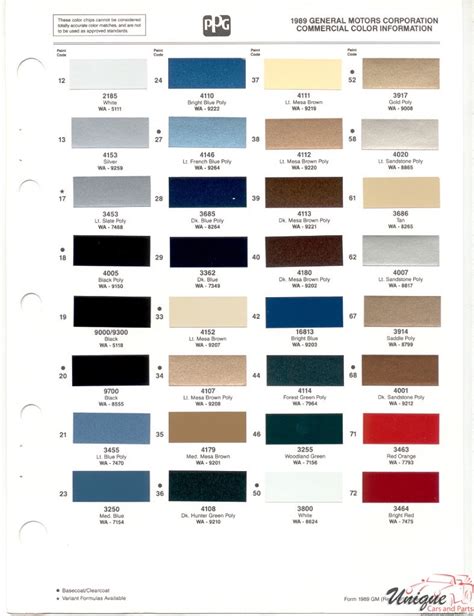 Gmc Paint Chart Color Reference