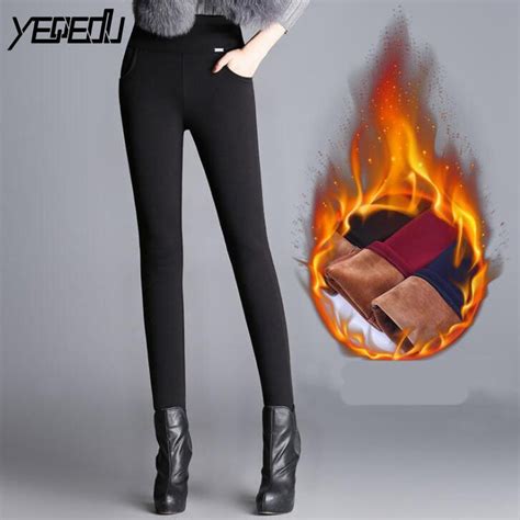 7705 Winter Thick Velvet Pants Warm Legging Women Skinny Trousers Female Solid Elastic High