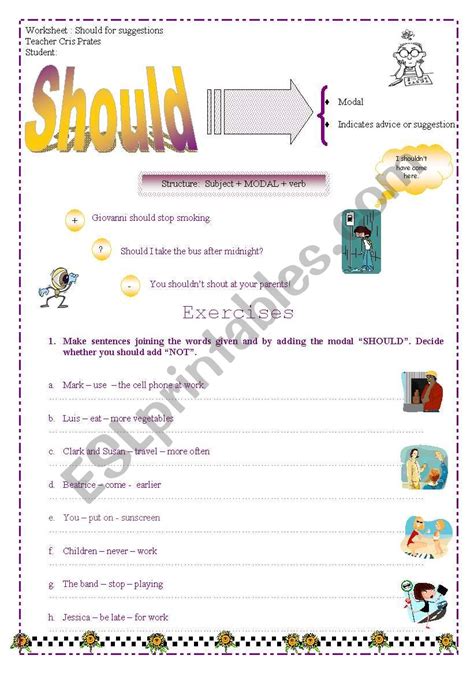Modal Should For Suggestions And Advice Esl Worksheet By Cristiane Prates