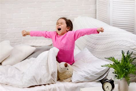 Little Child Girl Wakes Up From Sleep Stock Image Image Of Portrait