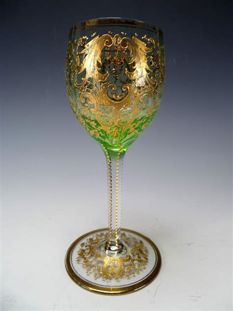 Antique Moser Enamel Gilt Wine Glass Stem C1895 From Hideandgokeep On Ruby Lane