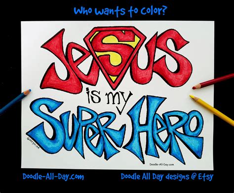Jesus Is My Super Hero Coloring Page Coloring Sheet Digital Download