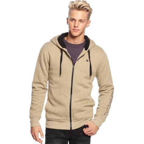 lyst hurley retreat sherpa zip front hoodie in natural for men