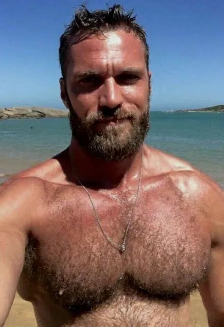 shirtless male beefcake hairy chest pecs beard mature hunk man photo 4x6 g69 eur 3 65 picclick fr