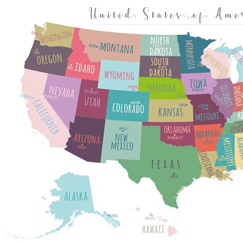 Us Map Capitals Wall Art Printable United States Map Print Etsy Uk