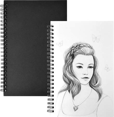 Jinlaili 2 Pcs A5 Black Sketchbook 100 Sides Blank Sketch Books