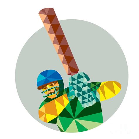 Cricket Player Batsman Batting Low Polygon Digital Art By Aloysius