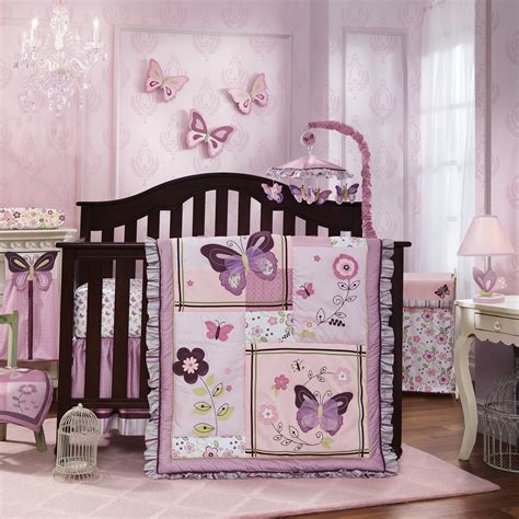 Butterfly Bloom Purple Garden Floral 6piece Nursery Baby Crib Bedding