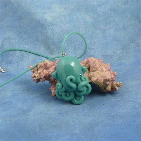 Tropical Sea Octopus Necklace Blue Polymer Clay Cephalopod Etsy