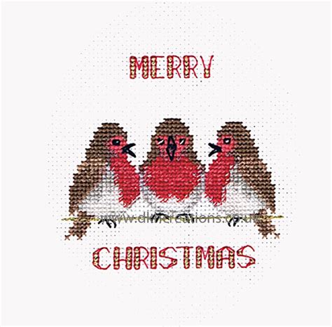 Christmas, free cross stitch pattern. Robin Trio Christmas Card Cross Stitch Kit