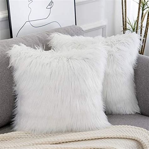 Wlnui Set Of 2 White Decorative Fluffy Pillow Covers New Luxury Series