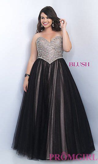 Black Strapless Ball Gown Style Plus Size Prom Dress By Blush At