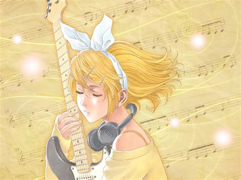 Guitar Hata Hata Headphones Instrument Kagamine Rin Music Vocaloid