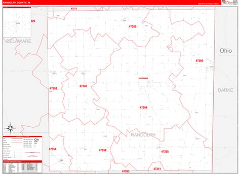 Randolph County In Zip Code Wall Map Red Line Style By Marketmaps