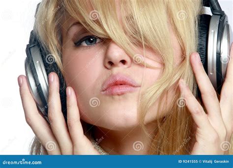 beautiful girl listening music in headphones stock image image of hair casual 9241555