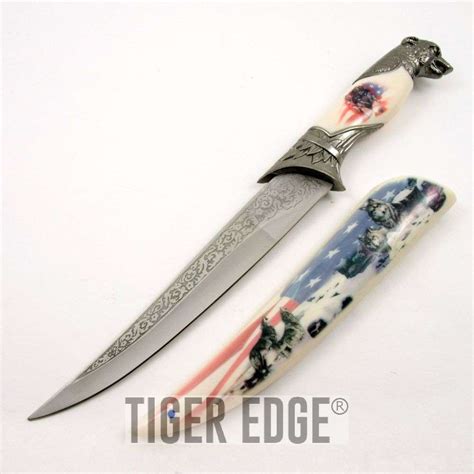 Fixed Blade Decorative Knife American Flag Usa Wolf Pack 135