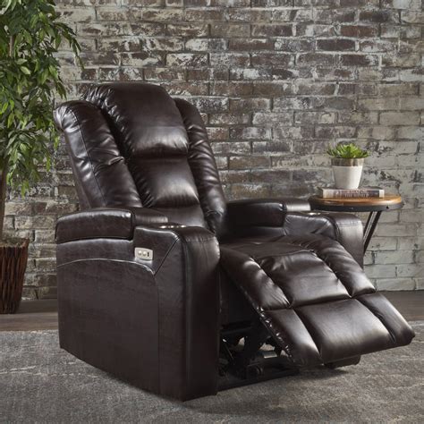 Brown Leather Power Recliner With Storage Cup Holder And Usb Charger