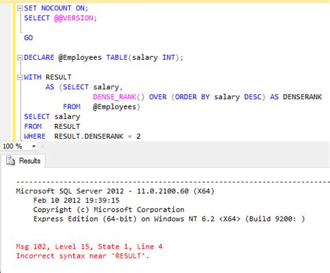 Sql Why Do I Get The Error Incorrect Syntax Near Result But Hot