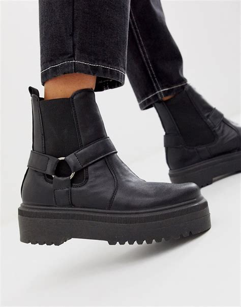 asos design wide fit audio chunky harness chelsea boots in black modesens