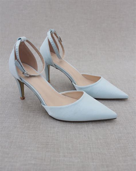 dusty pink satin pointy toe heels with ankle strap pointy toe heels blue bridal shoes light