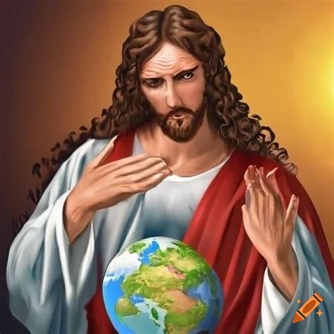 Image Of Jesus Holding The Earth And Crying On Craiyon