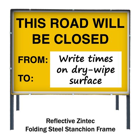 Road Closed Temporary Customisable Road Works Sign With Frame 600x450mm