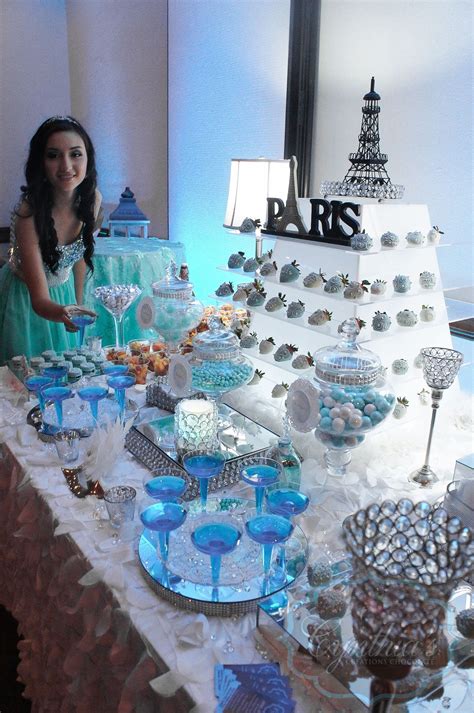 Tiffany Blue Paris Theme Xv Dessert Table With Images Quinceanera