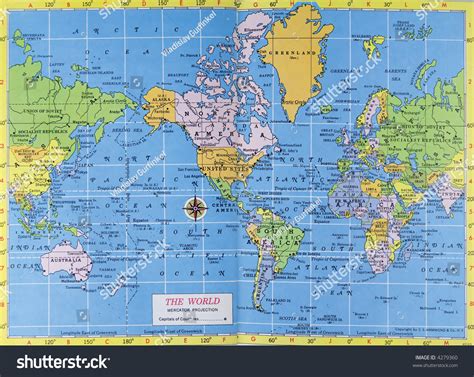 Vintage Map Of The World Mercator Projection Stock Photo