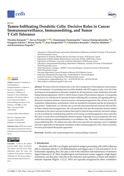 PDF Tumor Infiltrating Dendritic Cells Decisive Roles In Cancer Immunosurveillance
