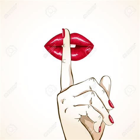 Illustration Of Sensual Red Woman Lips With Finger In Shh Sign Royalty