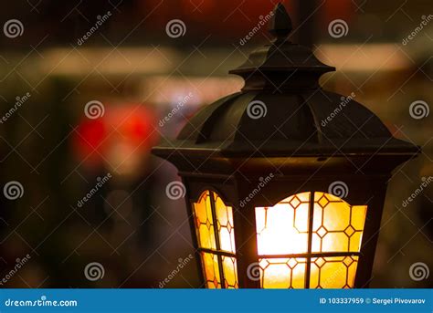 Street Lamp Close Up With Copyspace Magic Lamp With A Warm Yellow