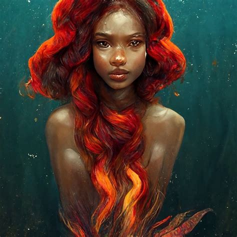 Black Mermaid With Red Hair Ai Photo Etsy