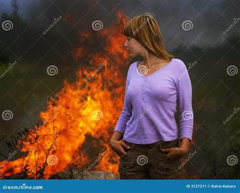 Woman In Fire Stock Image Image Of Extinguishing Dark 3127211