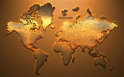 Download Wallpapers Golden World Map Creative Art Metal World Map