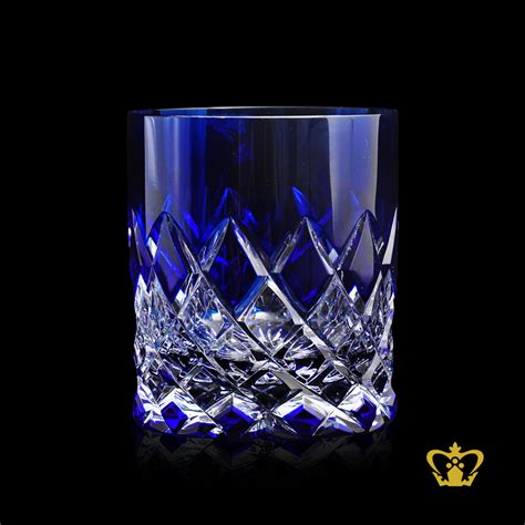 Buy Cobalt Blue Luminous Crystal Whiskey Glass Adorned With Deep Intense Classy Cut Rising From