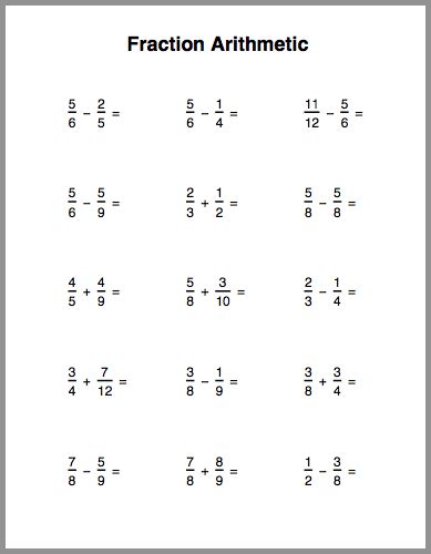 Add And Subtract Fractions Worksheet With Answers Fractions