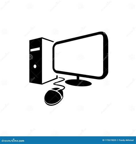 Simple Black Color Desktop Computer Vector Logo Icon Illustrations