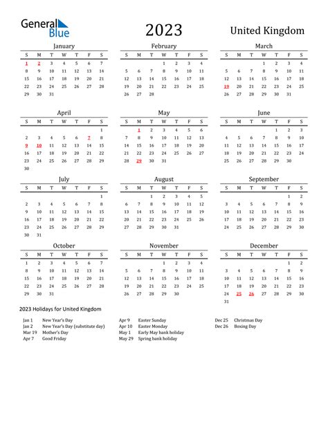 Uk Calendar 2023 With Bank Holidays Printable Pelajaran Tradoc