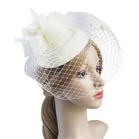 fascinating elegant hair clip hat bowler feather flower veil wedding party hat women photography
