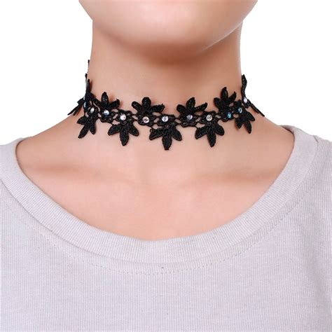 Sexy Black Lace Collar Choker Crystal Necklaces Women Chokers