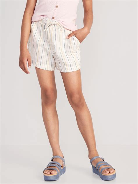 Striped Linen Blend Drawstring Shorts For Girls Old Navy