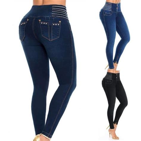 Buy Women High Waisted Denim Jeans Stretchy Skinny Pencil Trousers
