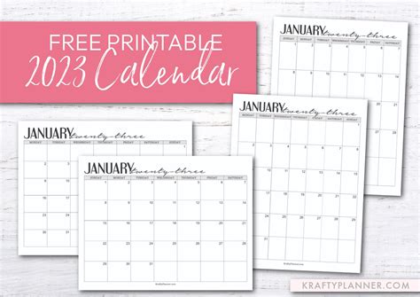 Free Printable 2023 Calendars — Krafty Planner
