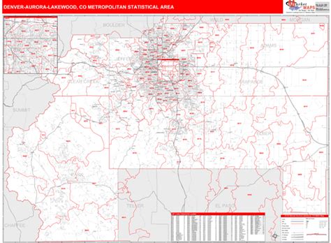 Denver Aurora Lakewood Co Metro Area Wall Map Red Line