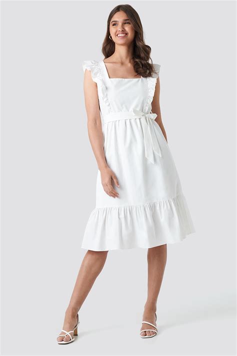 Frilly Sleeveless Midi Dress White Na