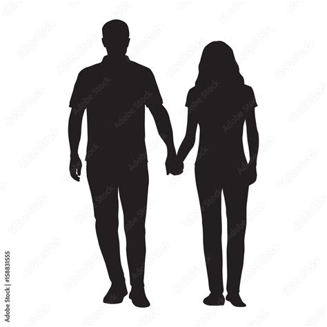 Couple Holding Hands Man And Woman Dating Vector Silhouette People