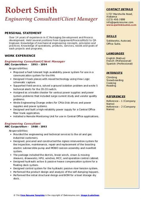 Sap sd sample resume 3. Engineering Consultant Resume Samples | QwikResume