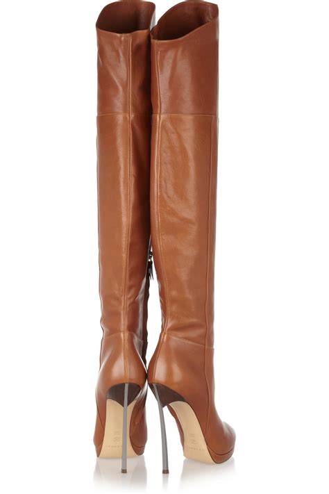 Casadei Leather Thigh Boots In Camel Brown Lyst