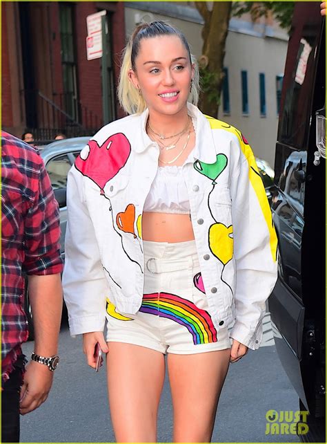 Photo Miley Cyrus Shows Off Her Legs In Rainbow Shorts Photo Just Jared