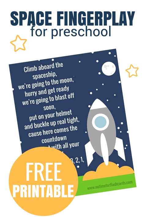 Space Fingerplay for Preschool - Free Printable - No Time For Flash Cards